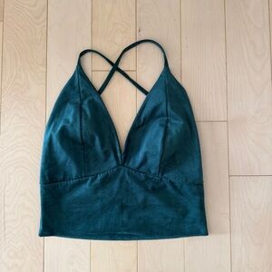 Angl Forest Green Faux Suede Open Back Crop Top